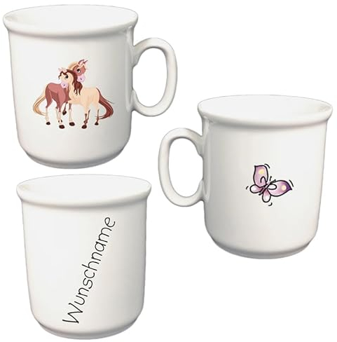 Doriantrade Kindertasse aus Porzellan mit Namen, personalisierbar, Kakaobecher, Tiermotive, 210 ml, Zylinderform, fr Kinder, Klassiker, wiederverwendbar, 1 Stck