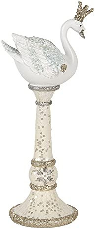 Clayre & Eef Kerzenständer Kerzenhalter Leuchter Schwan 12 * 9 * 29 cm weiß Polyresin 6PR2874