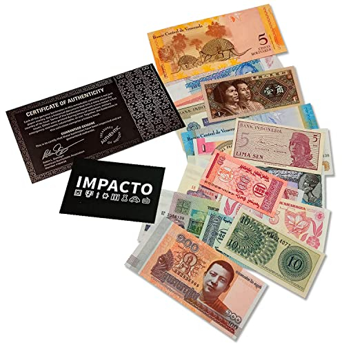 IMPACTO COLECCIONABLES | Sammlung von 25 echten Banknoten aus Aller Welt – Keine Wiederholungen, demonetisiert und aus verschiedenen Ländern | Perfekt für Sammler, inkl. Echtheitszertifikat