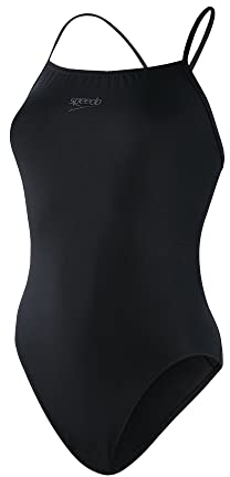 Speedo Women's Endurance+ Thin Strap One Piece Swimsuit | Athletic Fit | Classic Design| Chlorine Resistant | Extra Flexibility, Black, 30