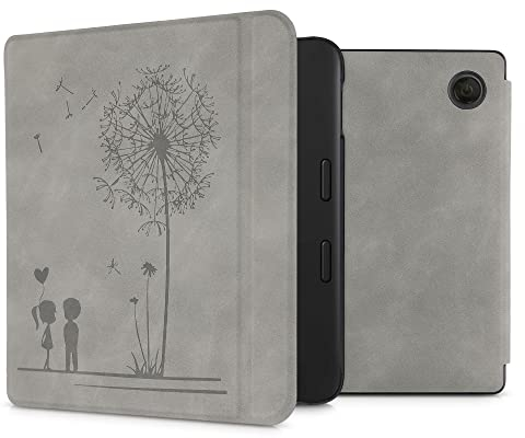 kwmobile Hülle kompatibel mit Tolino Vision 6 Hülle - Kunstleder Cover - Pusteblume Love Grau