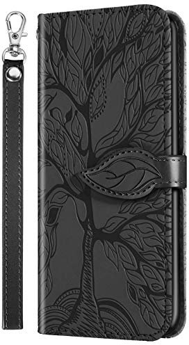 LEMAXELERS Redmi Note 11 Hülle,Für Redmi Note 11 Handyhülle Geprägte Baum des Lebens Flip Case PU Leder Cover Magnet Schutzhülle Ständer Handytasche für Redmi Note 11,RT Tree Black