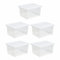 JMS we create smile [Set of 5 x 37 Litre Plastic Clear Crystal Storage Boxes & Lids for Home, Office & Garage Stackable Nestable Made in UK.