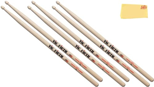 Vic Firth 7A American Classic Lot de 3 paires de baguettes avec chiffon de nettoyage Austin Bazaar