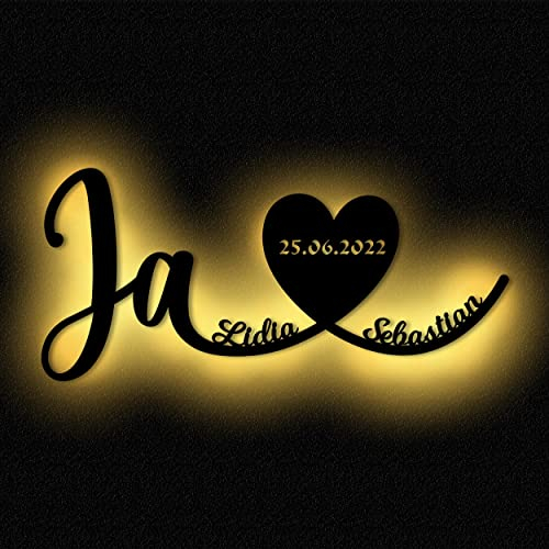 Ja Hochzeitsgeschenke Deko Wandlampe Nachtlicht Wand Lampe mit Namen für das Brautpaar personalisiert I Batteriebetrieb