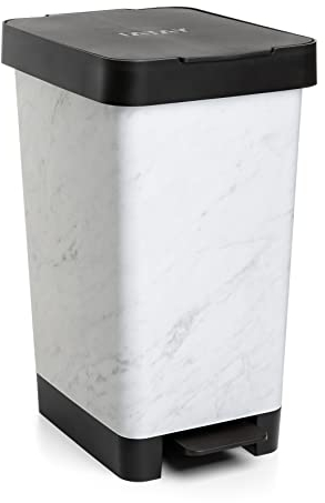 TATAY Mülleimer Küche Smart, 25L Fassungsvermögen, Einziehbares Pedal, Polypropylen, BPA-frei, 30L Müllsack. Marmor. Maße 26 x 36 x 47 cm