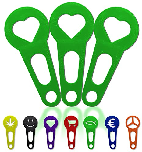 OnAir 3 x Einkaufswagenlöser zum abnehmen als Schlüsselanhänger; Einkaufswagenchip sofort abziehbar 3 Stück im Set (Grün, Herz)