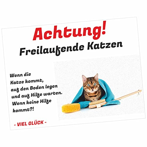 INDIGOS UG - Schilder selbst gestalten - Freilaufende Katze - Schild personalisiert - Foto & Wunschtext - Aluverbundplatte - ab 20x15 cm - Spruch - Geschenkidee für Ihr Tier - Zaun - Türschild