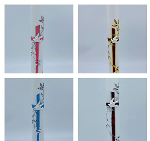 Taufkerze Kommunionkerze inkl. Beschriftung / Personalisierung / Kommunion / Taufe / Handarbeit C102 (Rot + Gold)