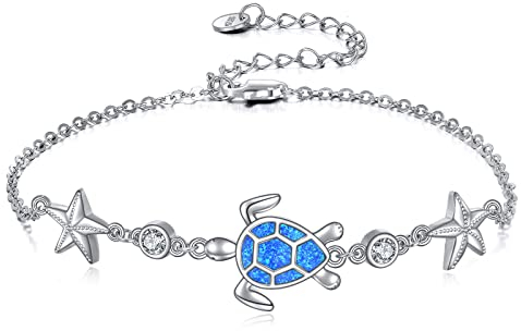 VONALA Schildkröte Armbänder 925 Sterling Silber Blauer Opal Meeres Schildkröte Gliederkette Seestern Armband Strand Ozean Schmuck Geschenk für Frauen Damen