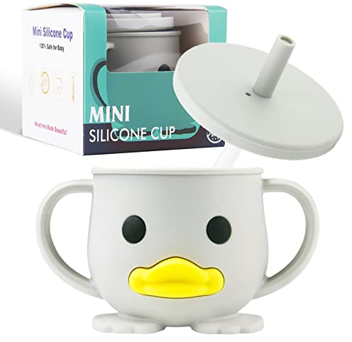 nohlerlife Tazza per bambini, Sippy Cup in silicone, 200 ml Tazza con cannuccia senza BPA, per microonde e lavastoviglie, 6 mesi, stoviglie in silicone per bambini (Grigio con cannuccia)
