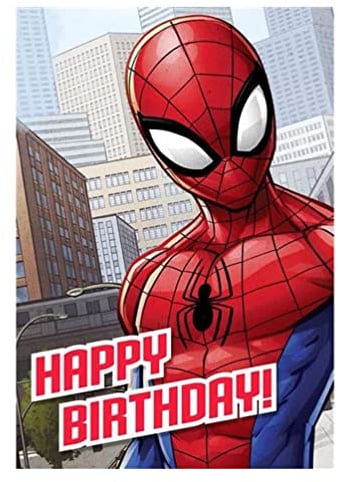 Marvel Spiderman Geburtstagskarte, Geschenkpapier und Anhänger-Set