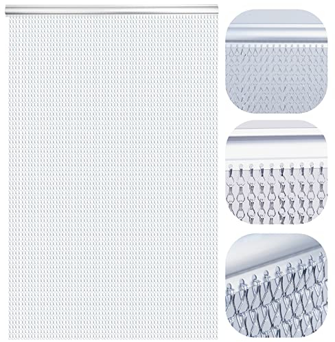 LYMMIYTC Aluminium Fliegenvorhang 100 x 210cm Kettenvorhang aus Aluminium für fliegenvorhang terrassentur, Fliegender Vorhang aus Metall Insektenschutz Schädlingsbekämpfung (Silber)