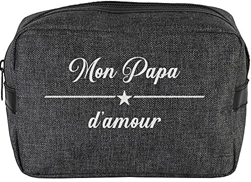 Trousse de toilette homme brodée et personnalisée, 2 coloris au choix, 14x20x9cm, cadeau papa, cadeau garçon, anniversaire, fête des pères (Gris foncé ETOILE)