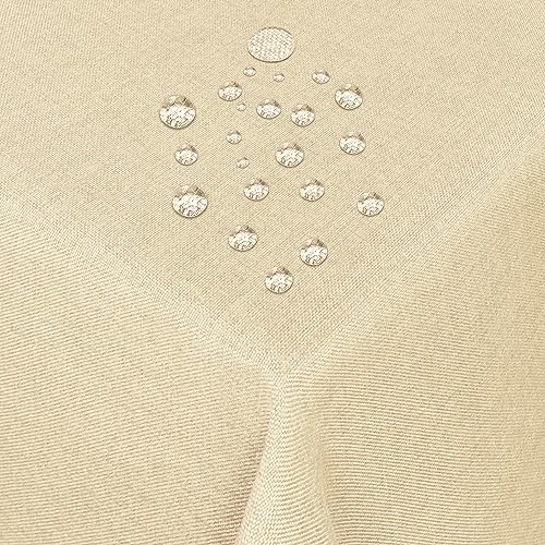 Tischdecke Stoff Damast Leinen-Optik Jacquard mit Fleckschutz rund 140 cm Beige