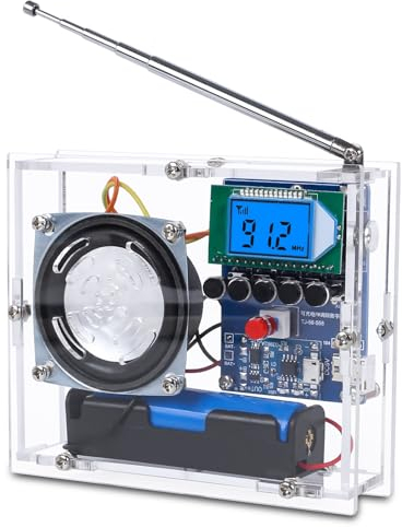 Soldering Project Kit, Icstation FM Radio Kit with Rechargeable Battery Soldering Practice DIY Radio Kits FM 76-108MHz with Headphone Jack LCD Display for STEM Education Creative Present
