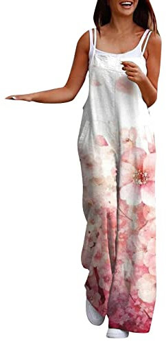 Jumpsuit Donna Estiva, Casual Elegante Senza Maniche Salopette Curvy Taglie Forti Lunga Tutina Monospalla Tuta Inter Sportiva Gamba Larga Tuta Intera Morbida Comode