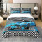 richhome 135x200 Bettbezug Blau Race Car 100% Reine Baumwolle Bettwäsche Set Extreme Sport Bettwäsche Set Schwarz Weiß Gitter Tröster Bezug