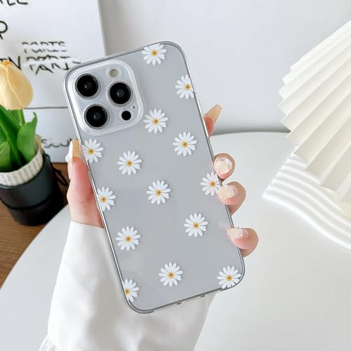 ZTOFERA TPU Back Case for iPhone 15 Pro, Daisy Pattern Glossy Soft Silicone Case, Slim Lightweight Protective Bumper Cover for iPhone 15 Pro (6.1) - Clear