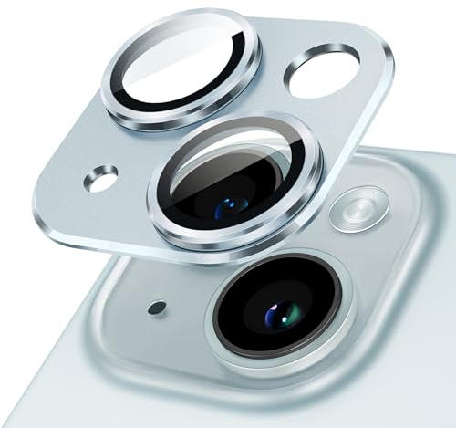 JETech Kameraschutz für iPhone 15 6,1 Zoll und iPhone 15 Plus 6,7 Zoll, Vollabdeckung 9H Gehärtetes Glas Ringabdeckung, Matte Metallplatte, 1 Stück (Blau)