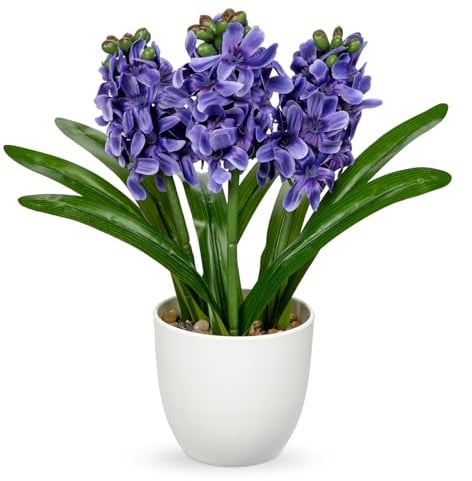 Hollyone 22cm künstliche Hyazinthen Blumen im Topf, künstliche Seidenblumen violett blau, dekorative Topfhyazinthen für Haus, Küche, Bad, Schlafzimmer, Tafelaufsatz, Hochzeitsdekoration
