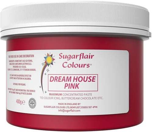 Sugarflair Dream House Pink Extra Food Colouring Paste 400g - Maximum Concentrated Paste Food Dye for Cake Decorating, Fondant, Buttercream, Cake Batter and More - Vegan, Kosher, Bake-Stable