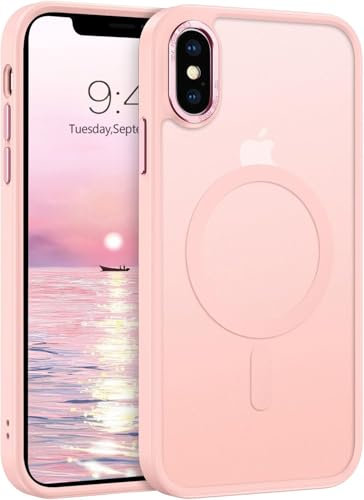 GaoBao Coque pour iPhone X/XS Compatible avec mag-Safe, Hybrid Magnétique Case Étui Translucide Mat Arrière Protection Caméra Housse Fine Antichoc Dos Anti Rayures pour iPhone X/XS 5.8'', Rose
