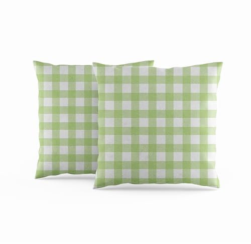 ggaimwf Gingham Kissenbezüge 40x40cm Grün und Weiß Kariert Landhaus Bauernhaus Dekorative Kissenhülle Quadrat Kissen für Sofa Couch Wohnzimmer Schlafzimmer Wohnkultur 2er-Pack
