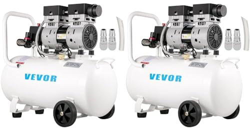 VEVOR Compresseur d’Air sans Huile Compresseur Silencieux à Air Comprimé Compresseur Outil d’Atelier pour Réparations Domiciliaires, Gonflage de Pneus (50L 750W, 116 psi) (Lot de 2)