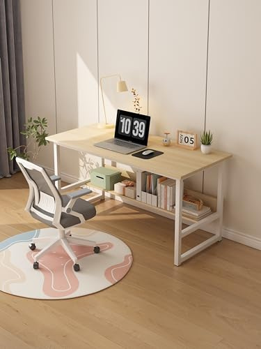 LEPTIS MAGNA Desk, Computer Desk for Student and Work, Computer Desk with Shelf, Modern Computer Table, Stylish Home Office Desk with Self for Bedrooms, Office, Gaming (Wood White, 120 CM)