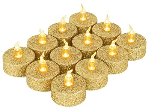 BAYORE Lot de 12 bougies chauffe-plat LED sans flamme à paillettes pour décoration de maison, mariage, fête d'anniversaire