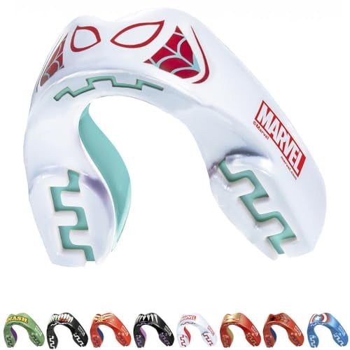 Marvel Spider-Gwen Protector bucal adultos y niños para todos los deportes de contacto, incluidos rugby, MMA, artes marciales de kickboxing, judo, hockey y boxeo