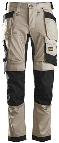 Snickers Workwear Allround Work Handwerkerhose 6241, Stretch-Arbeitshose mit Holstertaschen und schmal geschnittenen Beinen, Khaki/schwarz, 34W / 34L