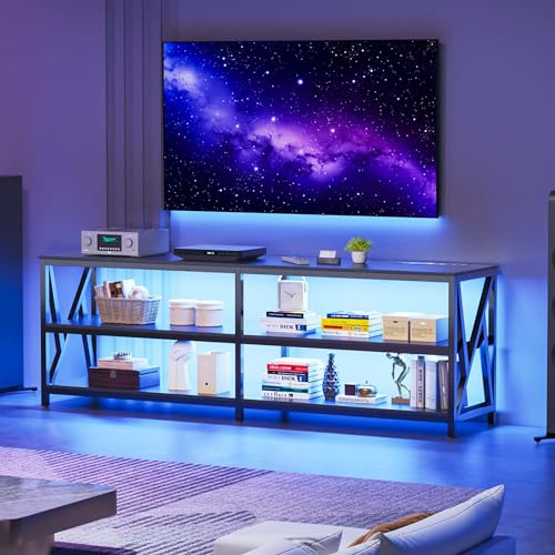 Lvifur TV Schrank mit USB Ladeanschluss und kabellose Ladestation,TV Board mit LED Leuchten,Lowboard für 65 Zoll & kleinere TVs,180 x 40 x 60cm
