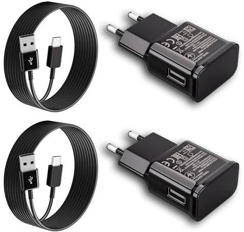 2 Pack Chargeur USB Rapide avec Câbles USB C de 2 M pour Samsung Galaxy A12 A13 A14 A15 A23 A25 A33 A34 A35 A40 A53 A54 A55 A04S A05S S8 S9 S10 S20 S21 Plus M55 M34 M14, Chargeur Téléphone Type C