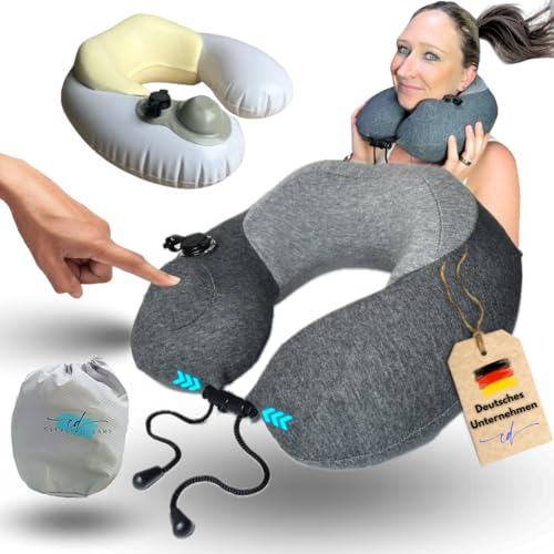 Clever Dreams Nackenkissen Flugzeug Reisekissen Aufblasbar 2 in 1 mit Memory Foam Schaumstoff Nackenkissen Auto Travel Pillow Nackenhörnchen zum Aufblasen für Erwachsene Atmungsaktiv und Einstellbar