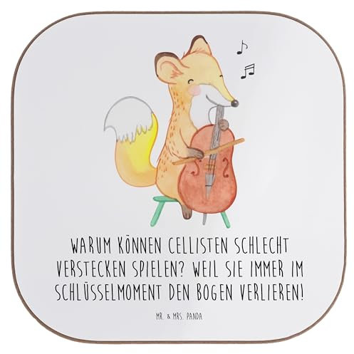 Mr. & Mrs. Panda gläseruntersetzer Cello Schlüsselmoment - Geschenk, Streichinstrument, Untersetzer Glas, für Gläser, Kammermusik, Solo, Musik, Bogen, Tischuntersetzer, Lernen, Instrument, Musiker