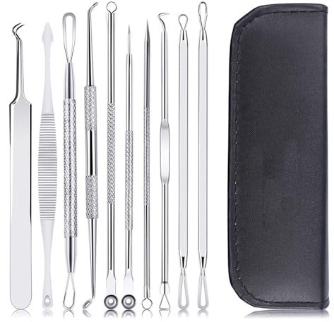 YPYMOD 10 Piezas Puntos Negros Extractor, Herramientas Para Eliminar Puntos Negros Para Piel Facial y Nariz, Con Caja de Almacenamiento Negra