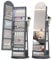 LVSOMT LED Bogen Schmuckschrank mit Spiegel, 360° Drehbar Standspiegel mit Schmuckschränke, Abschließbar Schmuckspiegelschrank mit Beleuchtung, Schmuckschrank Stehend Holz mit 3 Stufiges Regal, Grau