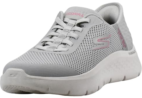 Skechers Women's GO Walk Flex Grand Entry Trainers, Gray Textile/Pink Trim, 5 UK