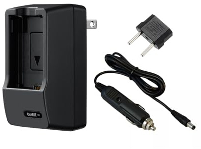 Chargeur de batterie compatible avec Leica D-Lux 8. Tension universelle (100-240 V), design compact portable, prise rabattable (chargeur de voiture inclus)