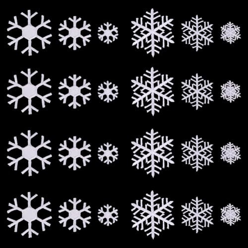 MAYJOYDIY 24 Stück Weihnachts Weiße Bestickte Schneeflocken Aufnäher Selbstklebende Aufnäher Zum Aufnähen Schneeflocken Stoffaufkleber Winter Motiv Aufnäher Zum Basteln Pullover Kleidung DIY Dekor