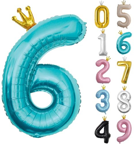 Zahl 6 Luftballon Babyblau, 101cm Riesen Zahlenballon Nummer 0 1 2 3 4 5 6 7 8 9 10 16 18 21 30 40 50 60 70 80 90 100, 40 Groß Folienballons für Hochzeit Jubiläum, Geburtstagsballons Party Dekoration