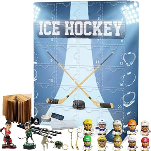 Hockey Adventskalender 2024, Eishockey Figuren Weihnachtskalender 2024 - Ice Hockey Adventskalender, Eisball Dekoration Miniatur Andenken für Kinder und Erwachsene