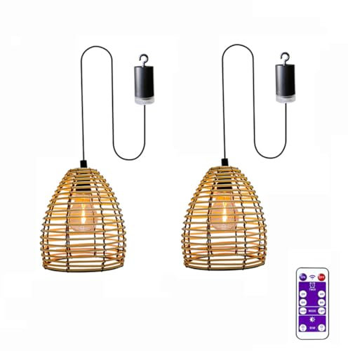 pendant lighting Battery Operated Battery Hanging Handmade Rattan Ceiling, 4*AA Battery Powered, Vintage Chandelier Outdoor Indoor Decor