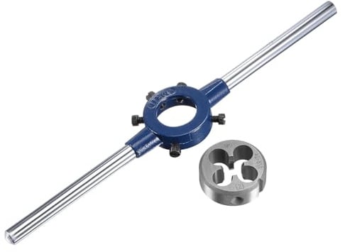 MACHSWON Runder Schneideisen-Griffschlüsselsatz, 3/8-24 UNF-Schneideisen und 30-mm-Schneideisenhalter (passend für: 20 mm-30 mm OD Schneideisen / M9-M11 Gewindeform), verstellbar für