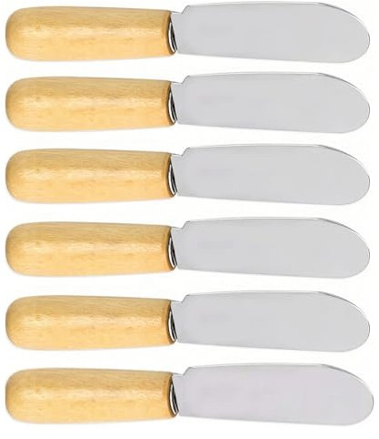 6pcs Stainless Steel Straight Edge Wide Butter Spreader with Wood Handle Deluxe Sandwich Cream Cheese Condiment Butter Knife Spreader Set Kitchen Tools, Butter Knives 4 Inches，butter spreader