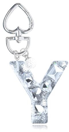 YSUY Sparkly Initial Letter Charm Keychain, Women's Bling Cup Accessories, Mini Backpack Bag Charm, Cute Heart Keychain Accessories for Girls, Women's Keychains for Car Keys, Good Gift Keychains (Y)