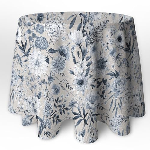 LaFábricadelasTelas - Falda o Ropa de Mesa Camilla Redonda Primavera Verano Loneta Estampada Flores algodón, Faldón Faldilla enagüilla (Gris-Azulado, 90 cm diámetro)
