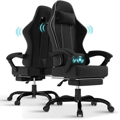 TRIUMPHKEY Sedia Gaming in tessuto, Sedia da Ufficio Ergonomica con poggiatesta, Sedie Gamer con cuscino per massaggio lombare, Poltrona Gaming con ruote, poggiapiedi, altezza regolabile,Grigio Scuro